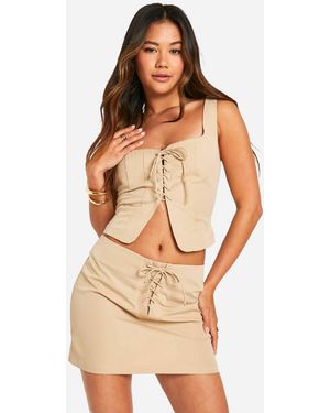Boohoo Lace Up Front Micro Mini Skirt - Natural