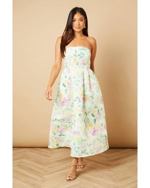 Oasis Petite Occasion Floral Twill Strapless Mini Dress - Natural