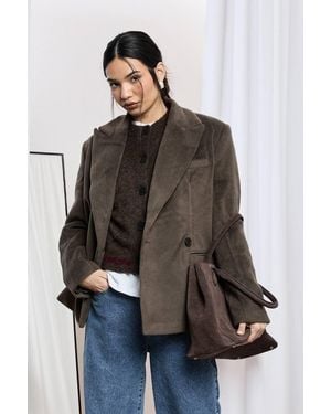 Boohoo Tailored Wool Look Blazer - Brown