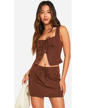 Boohoo Lace Up Front Micro Mini Skirt - Brown