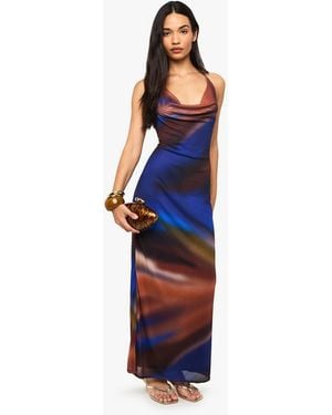 Boohoo Mesh Print Cowl Maxi Dress - Blue