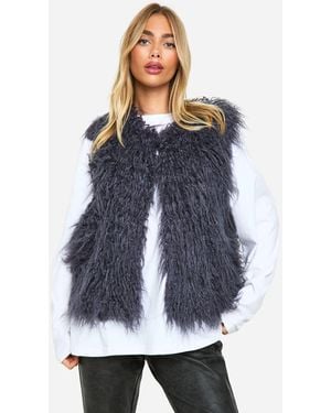 Boohoo Faux Mongolian Fur Gilet - Blue