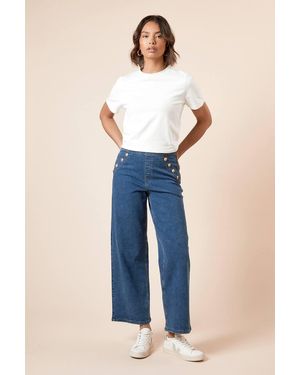 Dorothy Perkins Military Button Detail Wide Leg Jean - Blue