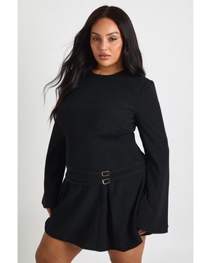 Boohoo Plus Tailored Buckle Detail Pleated Mini Dress - Black
