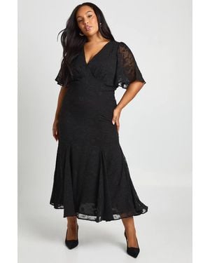 Boohoo Plus Burnout Angel Sleeve Midaxi Dress - Black