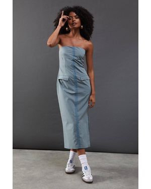 Warehouse Flannel Hook & Eye Fitted Bandeau Midi Dress - Gray