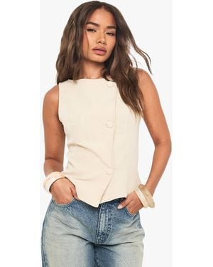 Boohoo Tailored Boat Neck Button Waistcoat - Blue