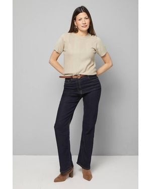 Wallis Oatmeal Short Sleeve Stitch Detail Knitted Top - Blue