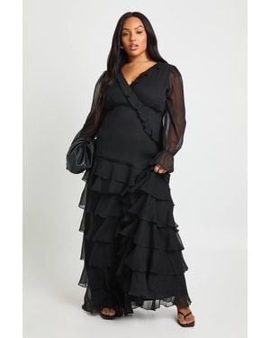 Boohoo Plus Chiffon Ruched Waist Skater Dress - Black