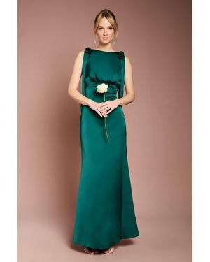 Coast Honoured Sleeveless High Neck Tie Shoulder Satin Maxi Bridesmaid Dress - Blue