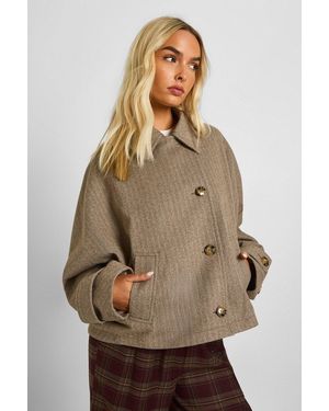 Boohoo Boxy Collared Wool Jacket - Natural