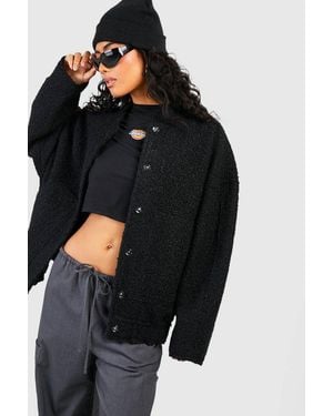 Boohoo Oversized Wool Bomber Jacket - Black