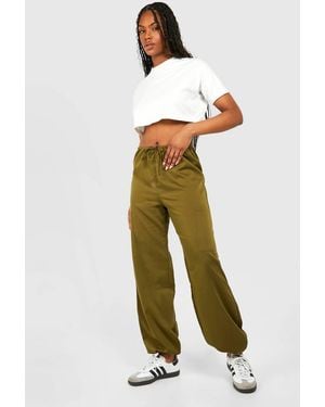 Boohoo Tall Woven Pocket Detail Cuffed Cargo Pants - Green