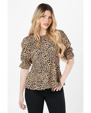 Dorothy Perkins Animal Button Back Tea Blouse - Natural
