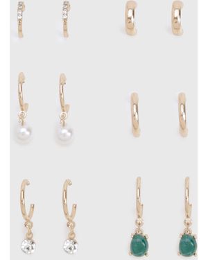 Boohoo Emerald Stone Hoop Earrings 6 Pack - Blanco