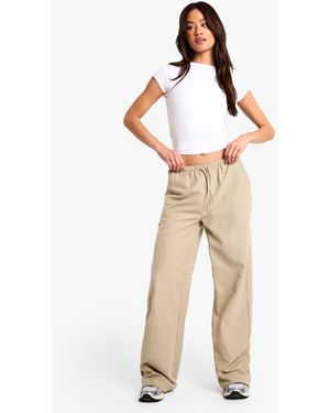Boohoo Tall Peached Soft Thin Drawcord Straight Leg Trouser - Natural