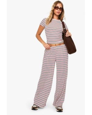 Boohoo Stripe Tie Waist Wide Leg Trouser - Red