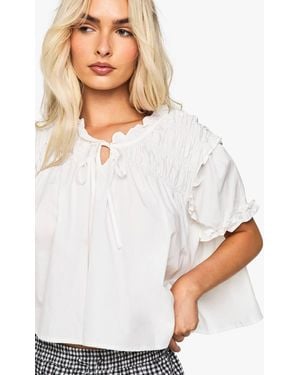 Boohoo Ruched Poplin Smock Top - White