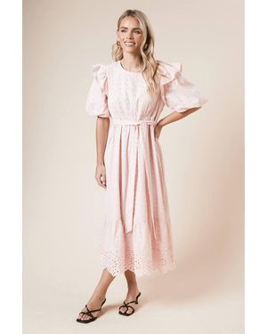 Dorothy Perkins Petite Cutwork Ruffle Puff Sleeve Midi Dress - Natural