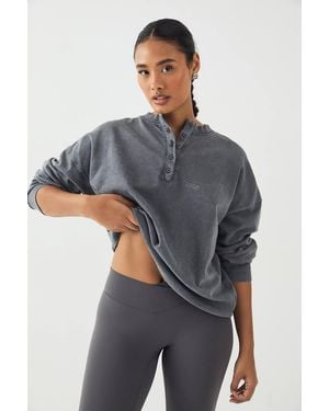 DSGN Studio Button Detail Oversized Washed Sweatshirt - Gray