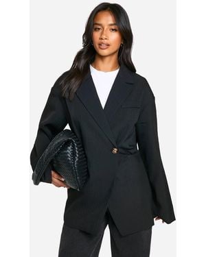 Boohoo Petite Cinched Waist Blazer - Black