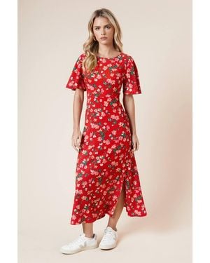 Dorothy Perkins Petite Floral Angel Sleeve Midi Dress - Red