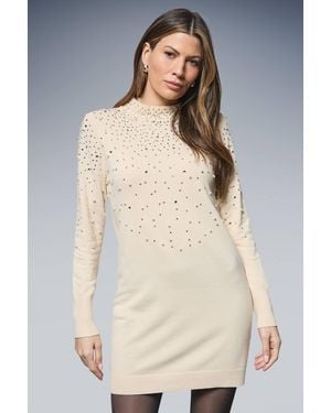Wallis Pearl Embellished High Neck Tunic - Natural