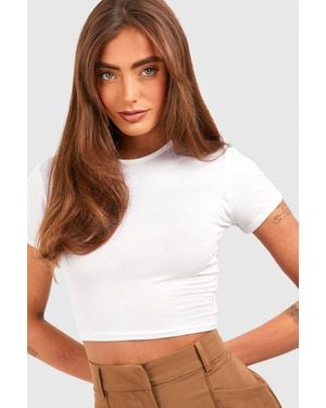 Boohoo Basic Short Sleeve Crew Neck Crop Top - White