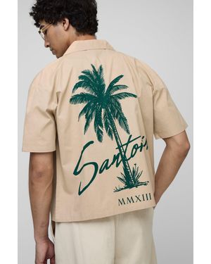 BoohooMAN Oversized Boxy Palm Revere Shirt - Natural