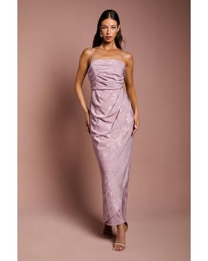 Coast Jacquard Satin Midaxi Dress With Wrap Skirt - Brown
