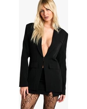 Boohoo Seam Detail Plunge Front Fitted Blazer - Black