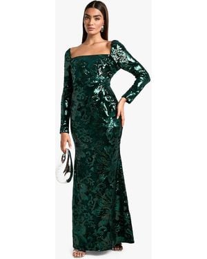 Boohoo Square Neck Demask Sequin Maxi Dress - Green