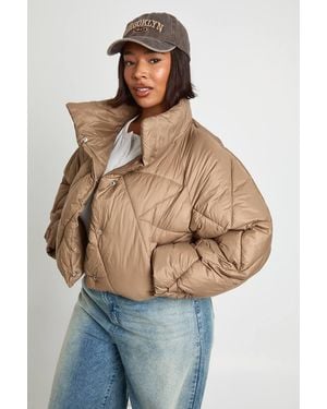 Boohoo Plus Quilted Puffer Coat - Blue