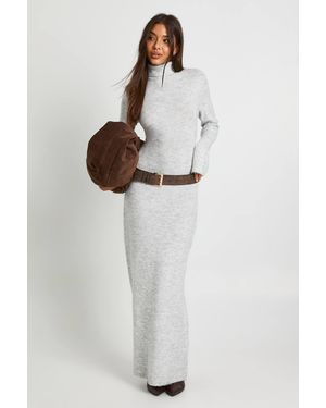 Boohoo Roll Neck Super Soft Knitted Maxi Dress - Gray