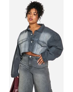 Boohoo Plus Denim Washed Cropped Jacket - Blue