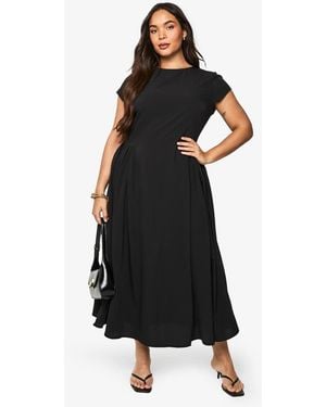 Boohoo Plus Textured Volume Skirt Midaxi Dress - Black