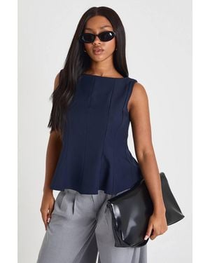 Boohoo Woven Marl Peplum Top - Blue