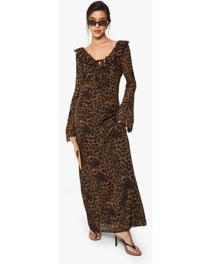 Boohoo Leopard Chiffon Ruffle Shift Maxi Dress - Brown