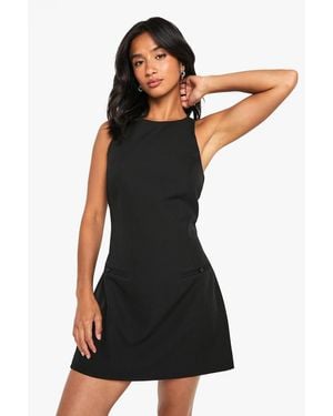 Boohoo Petite Pearl Trim Sleeveless Tailored Mini Dress - Black