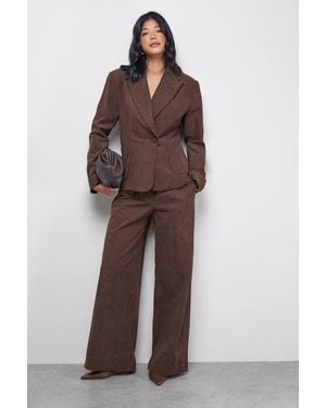 Warehouse Wide Leg Cord Drawstring Trouser Co-Ord - Brown