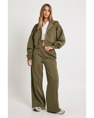 Boohoo Pintuck Detail Deep Waistband Wide Leg Jogger - Green