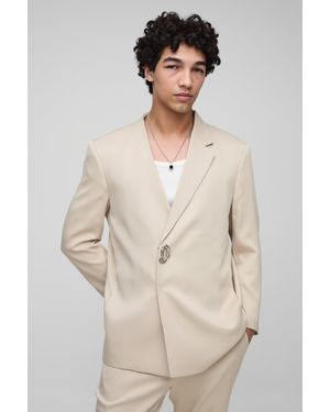 BoohooMAN Straight Fit Asymmetrical Detail Suit Blazer - Natur