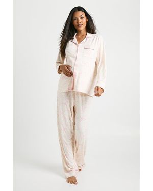Boohoo Maternity Super Soft Bow Trouser Pj Set - Natural