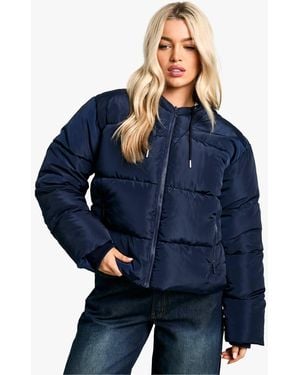 Boohoo Hooded Short Puffer - Blue