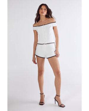 Nasty Gal Lace Trim Tailored Bardot Top - White