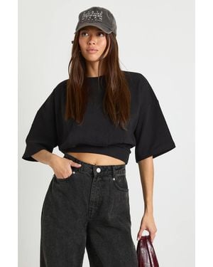 Boohoo Interlock Cropped Cinched Waist Boxy T-Shirt - Black