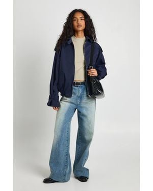 Boohoo Zip Up Trench Jacket - Blue