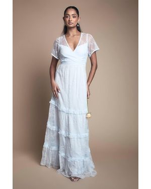 Oasis Delicate Lace Trim Insert Tiered Maxi Bridesmaid Dress - Blue