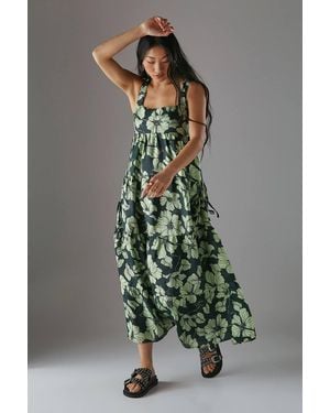 Warehouse Petite Square Neck Smock Midi Sundress - Green