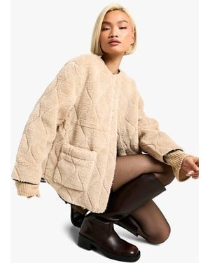 Boohoo Onion Quilt Faux Fur Teddy Jacket - Natural